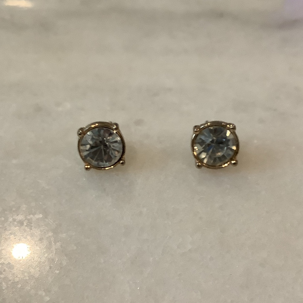 Gold Plated Stud Earrings with Clear Crystal, Brand New